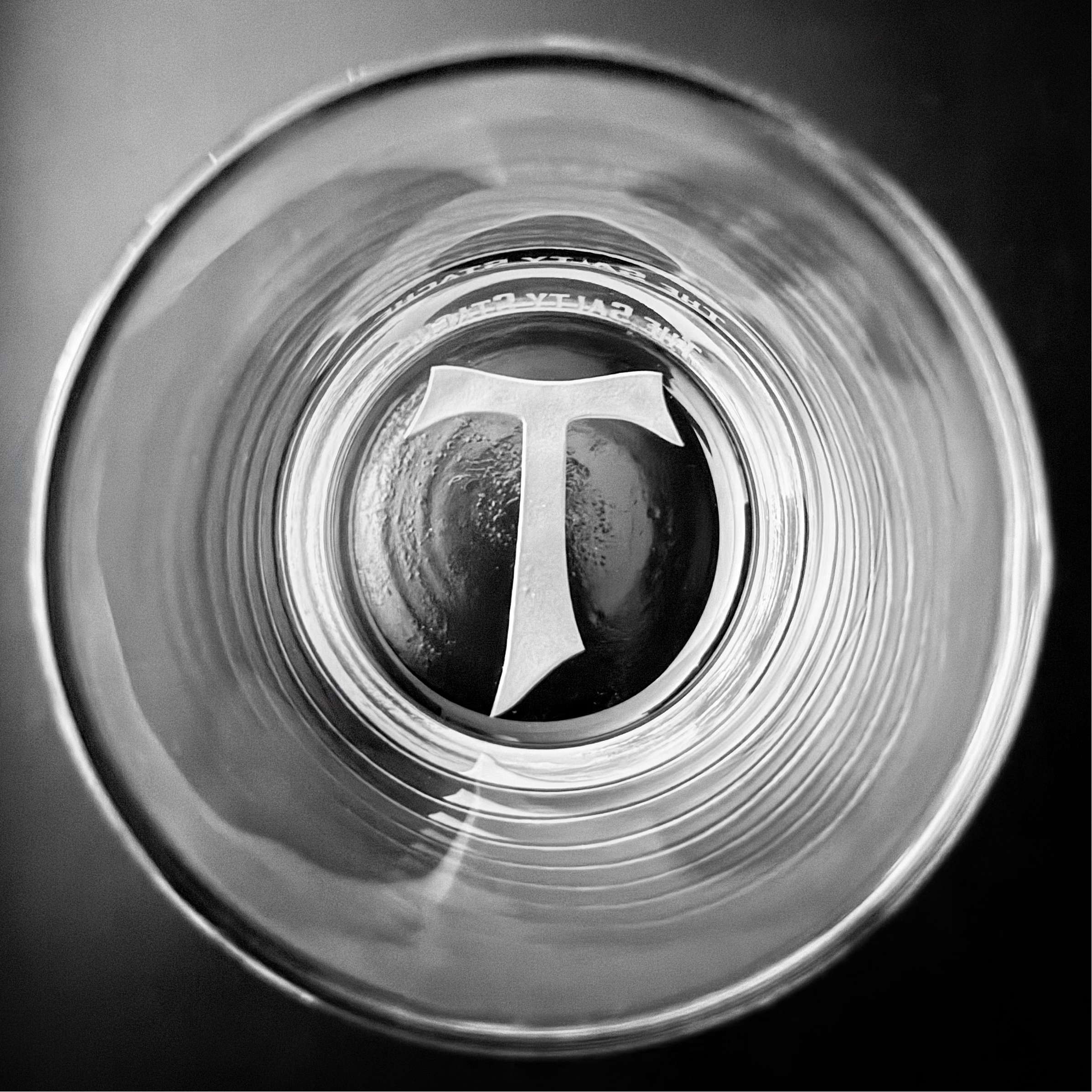 Tau Cross Hand-Etched Whiskey Glasses - Made in USA Franciscan Symbol Drinkware